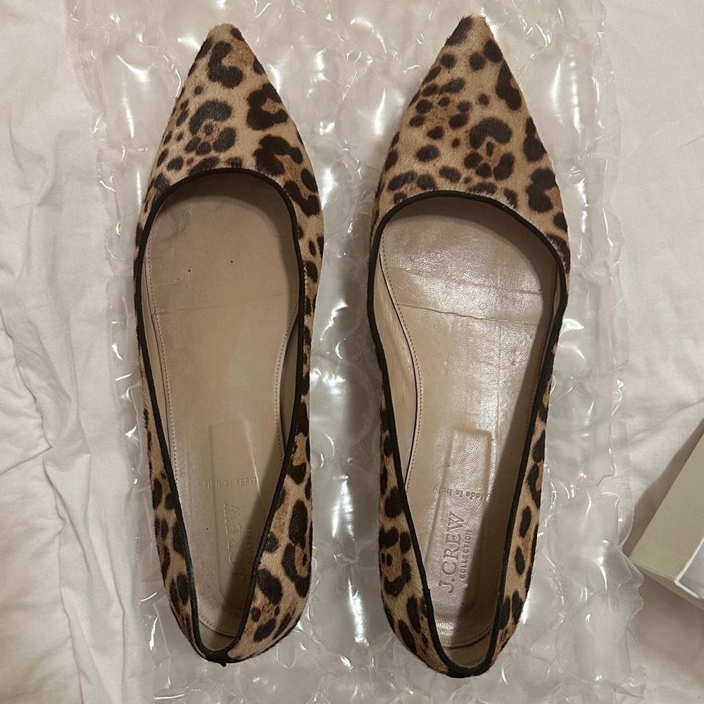 J. Crew Collection Leopard Print Pointed Toe Flats 12 Made in Italy